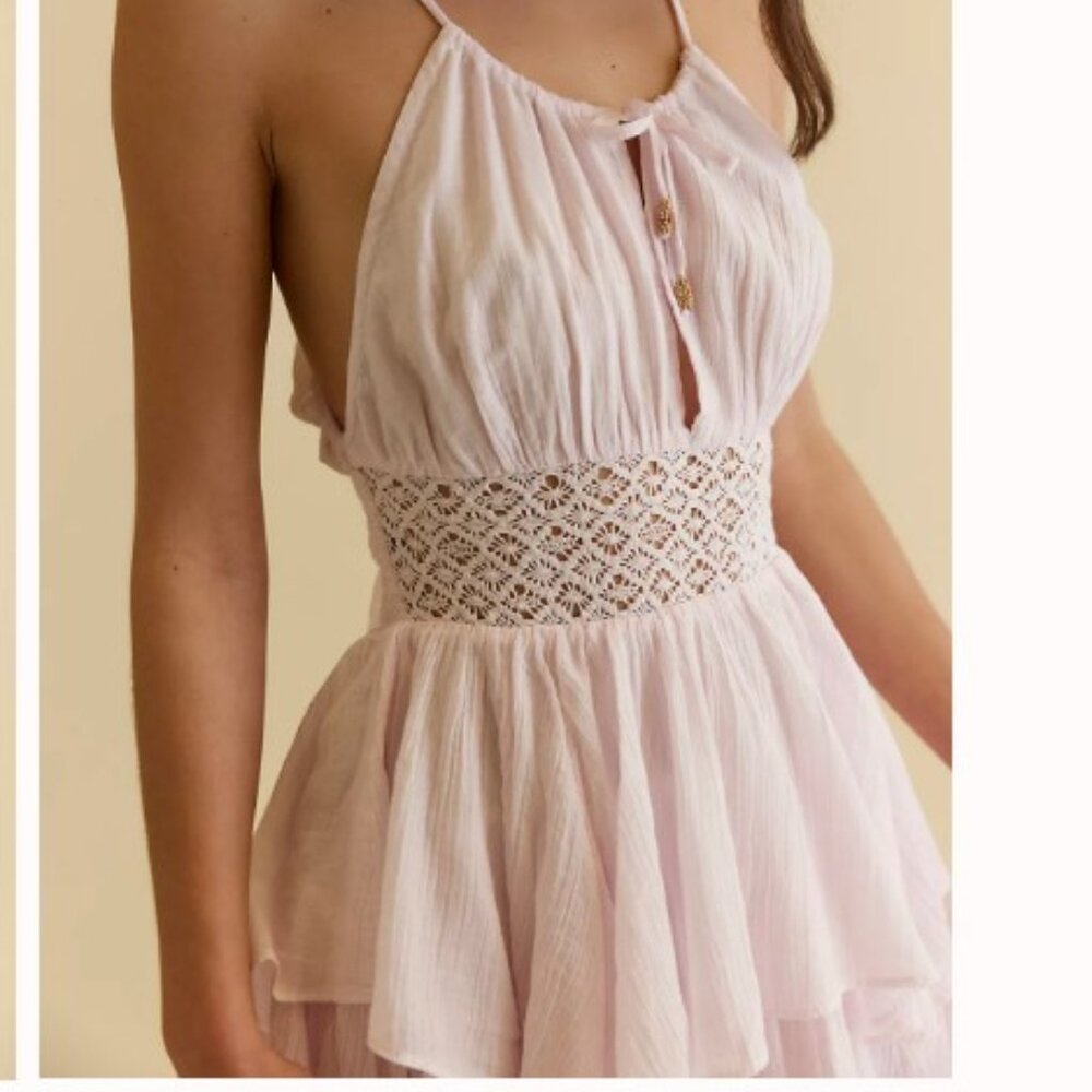 Free People Pale Pink Tiered Mini Dress - Picture 3 of 5